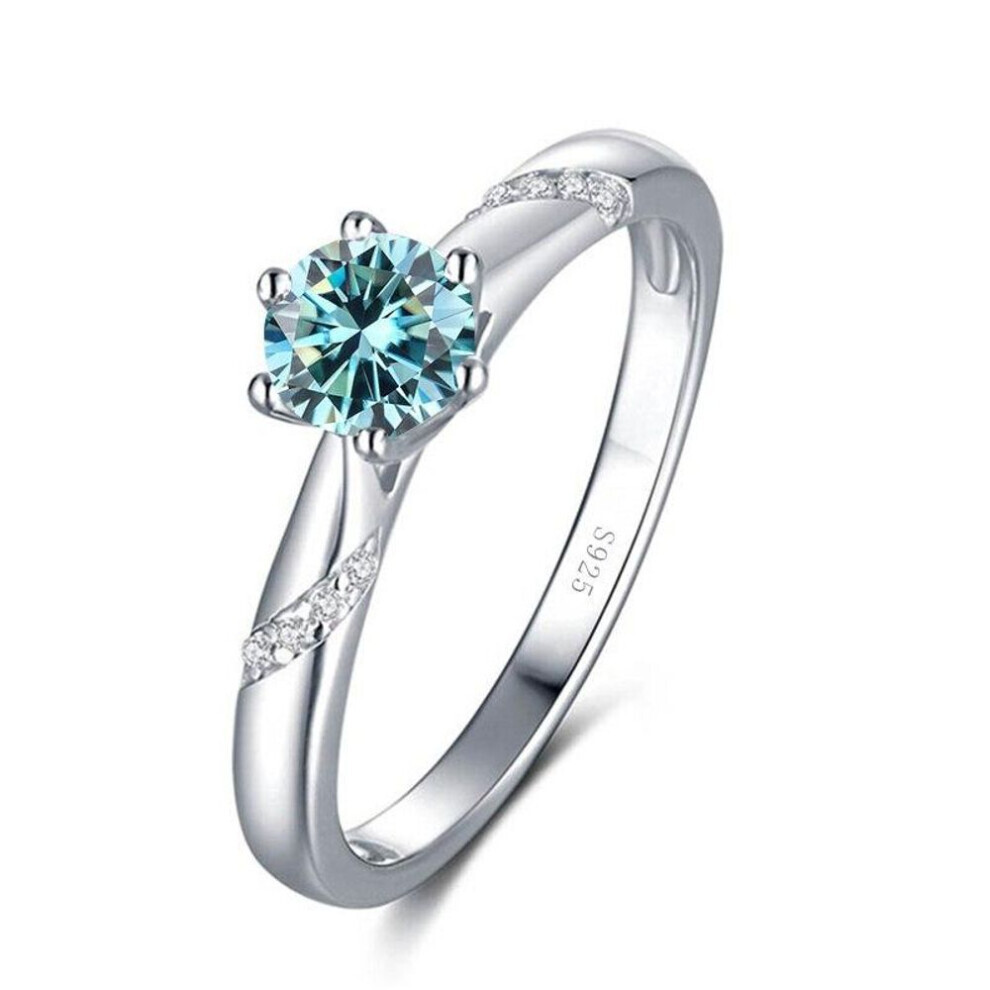 Maxpower (Blue, 6) Bague Ringen Real 1.0 Carat Moissanite Diamond Rings For Women Fine Jewelry 925 Sterling Silver Engagement Wedding Lady Anillo Blue,Silver