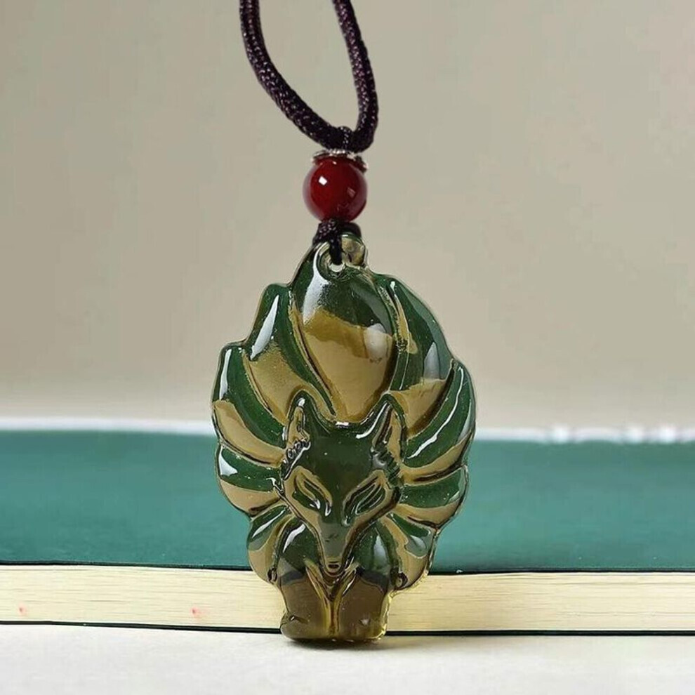 (light brown) Hand-carved Nine-tailed Fox Pendant Necklace Chinese Amulet Long Cord Fox Necklace Women Man&apos;s Lucky Jewelry Gift