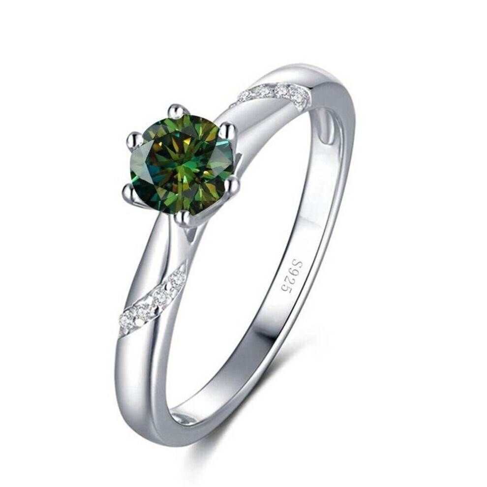 Maxpower (Green, 6) Bague Ringen Real 1.0 Carat Moissanite Diamond Rings For Women Fine Jewelry 925 Sterling Silver Engagement Wedding Lady Anillo Green,Silver