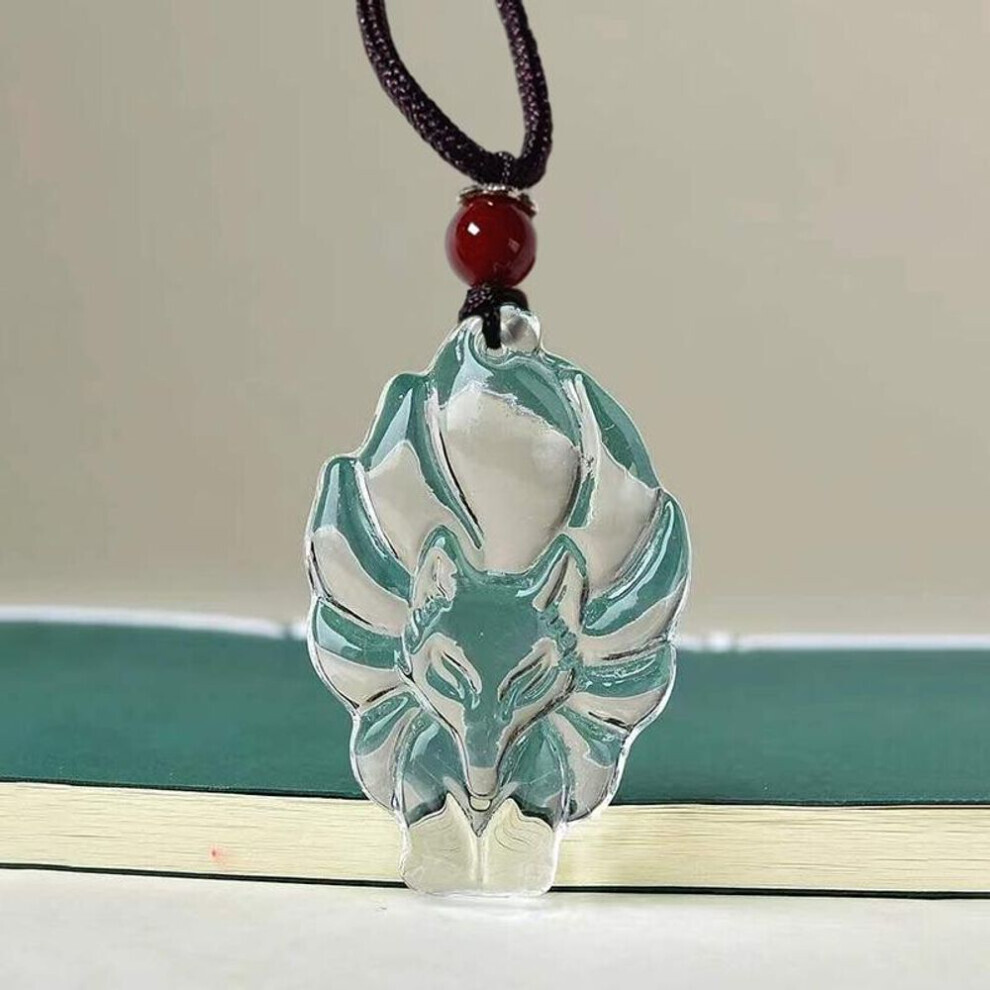 (transparent) Hand-carved Nine-tailed Fox Pendant Necklace Chinese Amulet Long Cord Fox Necklace Women Man&apos;s Lucky Jewelry Gift