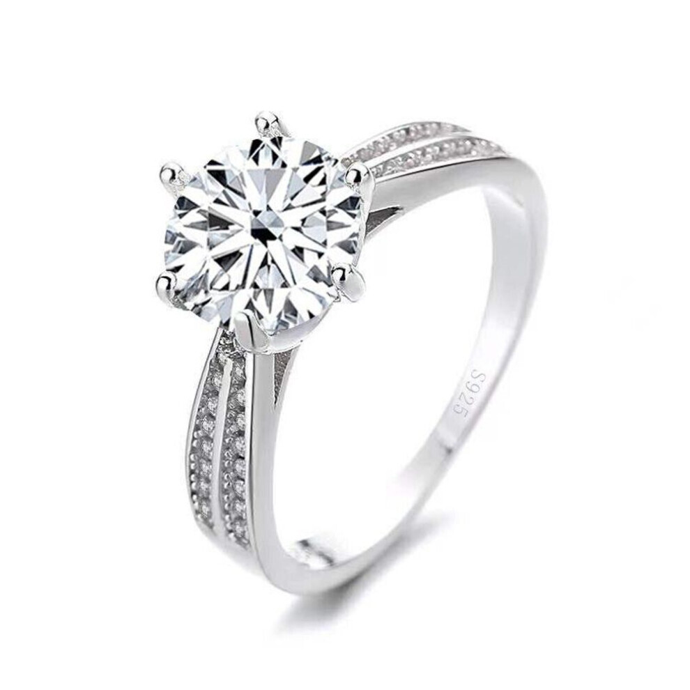 Maxpower (White, 9) Bagueringen 1.0Ct Round 18K White Gold Plated 100% 925 Silver Moissanite Ring Diamond Test Passed Jewelry Woman Girl Gift