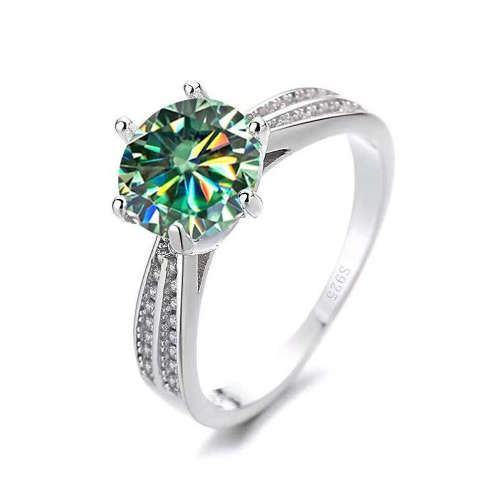 (blue,green, 7) Bagueringen 1.0ct Round 18k White Gold Plated 100% 925 Silver Moissanite Ring Diamond Test Passed Jewelry Woman Girl Gift