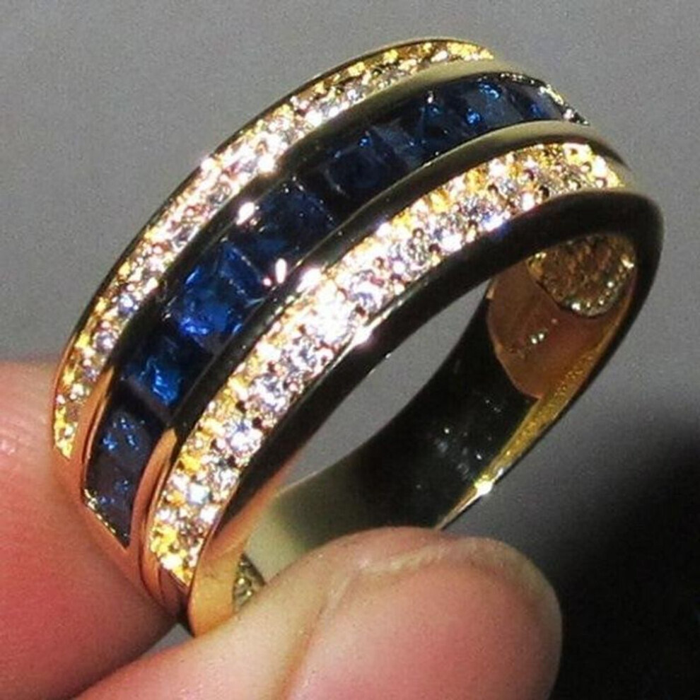Maxpower (As The Picture, 7) Trendy Real Diamond Sapphire Ring For Women 18K Gold Bague Or Jaune For Jewelry Anillos Men Gemstone Anel Jewelry Gold Rings Box Blue,Gold