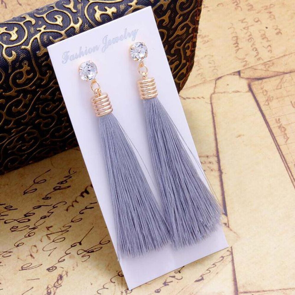 Maxpower () Bohemian Tassel Earring Blue Red Silk Fabric Long Drop Dangle Earrings For Women Jewelry Grey/Black/White