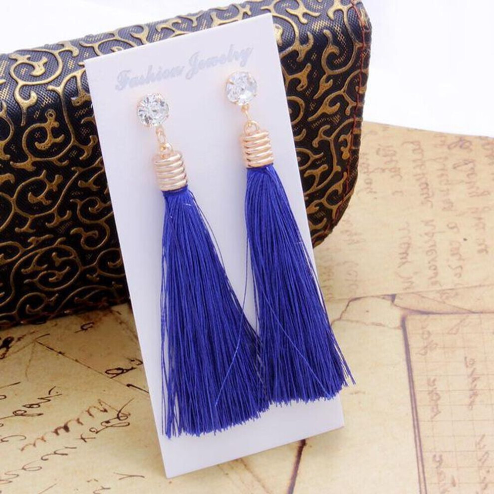Maxpower (Sapphire ) Bohemian Tassel Earring Red Silk Fabric Long Drop Dangle Earrings For Women Jewelry Blue/Black/White