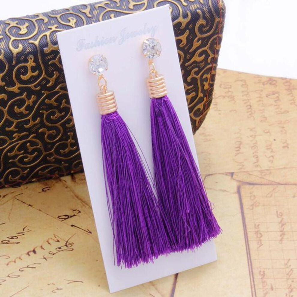 Maxpower () Bohemian Tassel Earring Blue Red Silk Fabric Long Drop Dangle Earrings For Women Jewelry Purple/Black/White