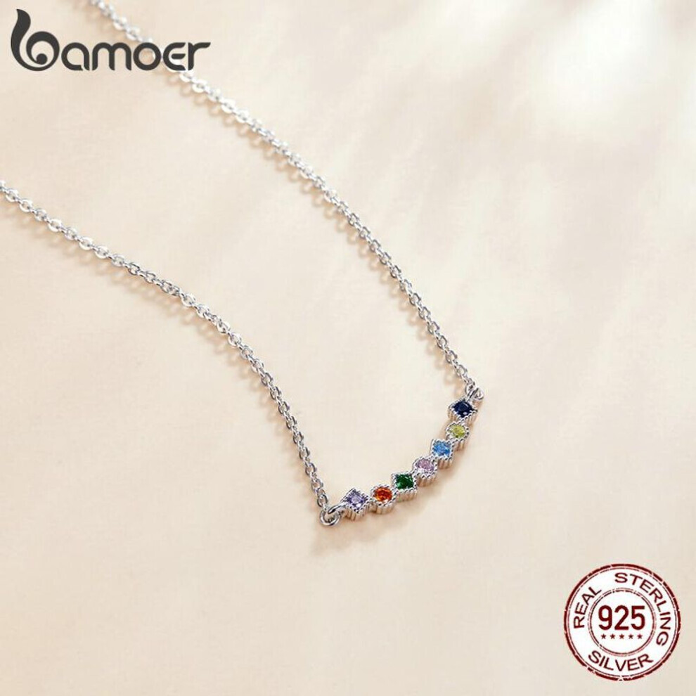 Maxpower (925 ) Bamoer 925 Sterling Rainbow Necklace For Women Fine Jewelry Silver