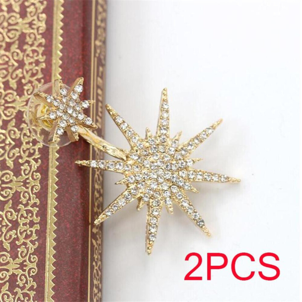 (Gold, Gold-2PCS) Full Rhinestones Diamond Crystal Stars Snow Hanging Punk Style Stylish Modern Luxury Stud Earring Women Jewelry