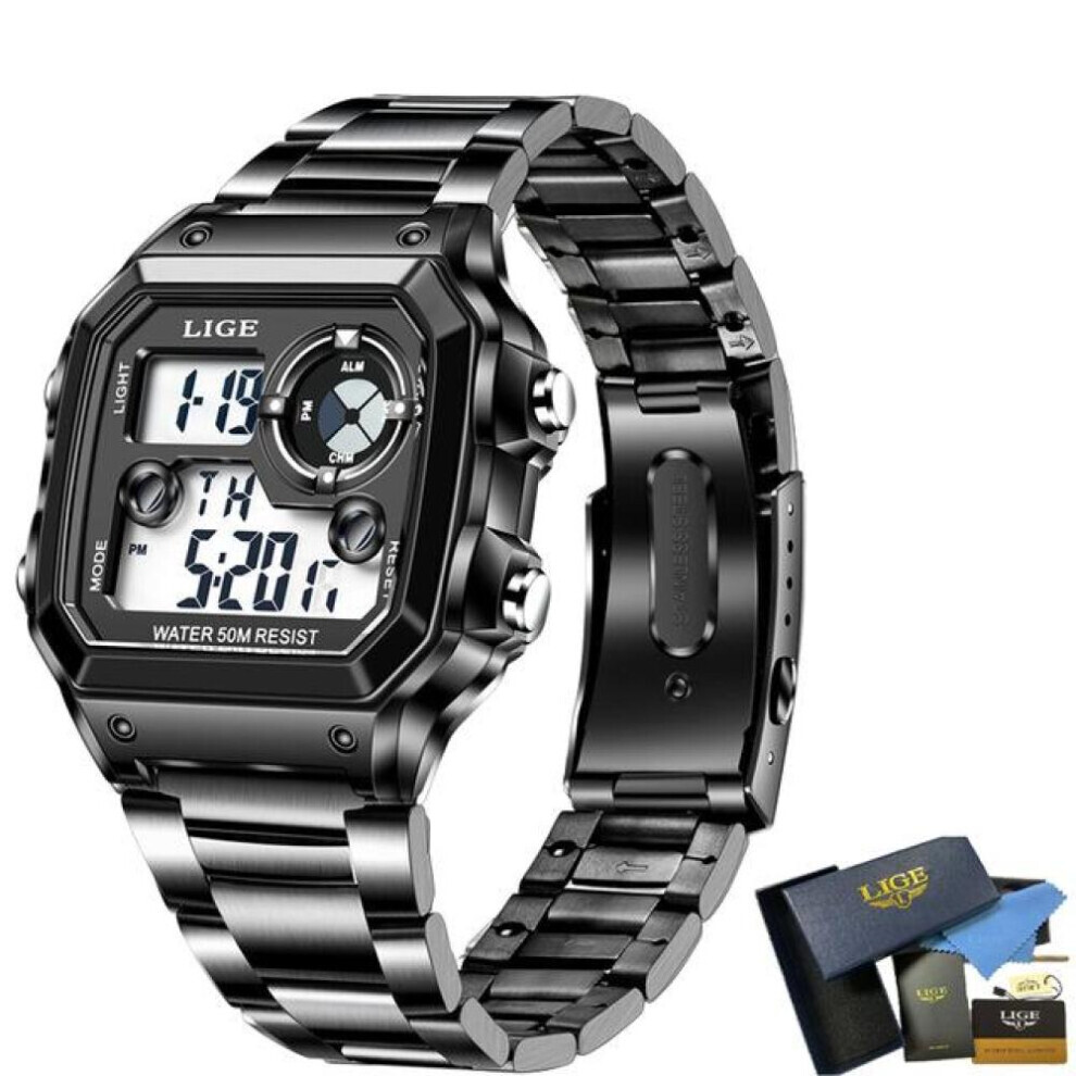 Maxpower (Black) Lige Men's Digital Watch For Men Multi Function Luminous Waterproof Sports Quartz Wristwatch Led Dual Display Square Dial Electronic Wat Black