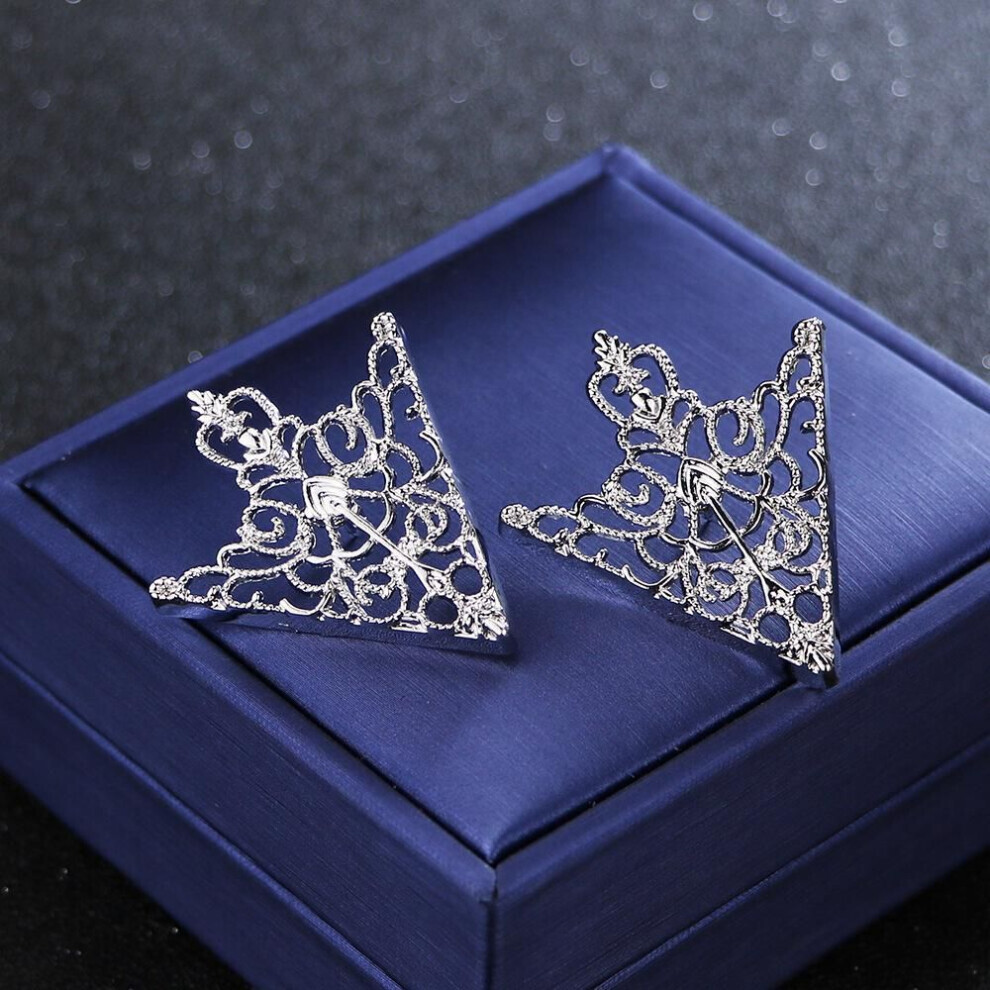 (silver) Brooch Vintage Triangle Shirt Collar Pin Hollow Metal Needle Brooch For Women Men Lapel Pin Clothes Decor
