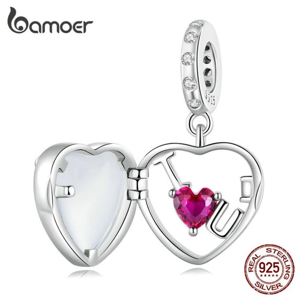 Maxpower (B) Bamoer 925 Sterling Silver Arrow And Rose Red Love Hanging Bead Pink Love Heart Zircon Pendant For Women Valentine's Day Gift Jewerly Pink,Red,Silver