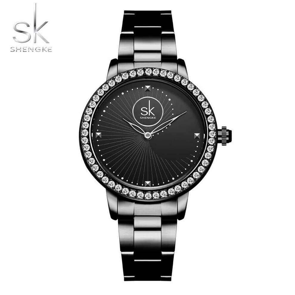 (black) Shengke Luxury Women&apos;s Watch Women Geneva Designer Ladies Watch For Women Luxury Japanese Quartz Rose Golden Wrist Watch