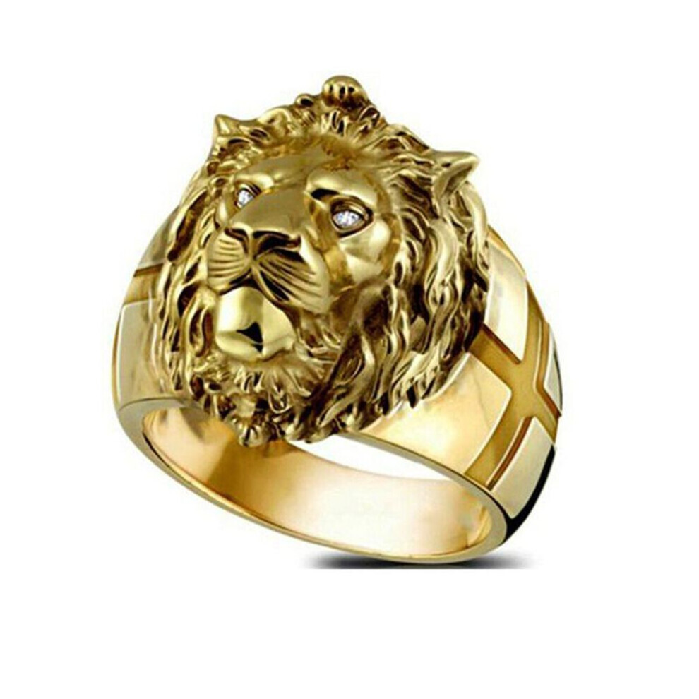 (gold, 11) Golden Lion Head Ring Stainless Steel Ring Cool Boy Band Party Lion Domineering Men&apos;s Ring Unisex Punk Jewelry