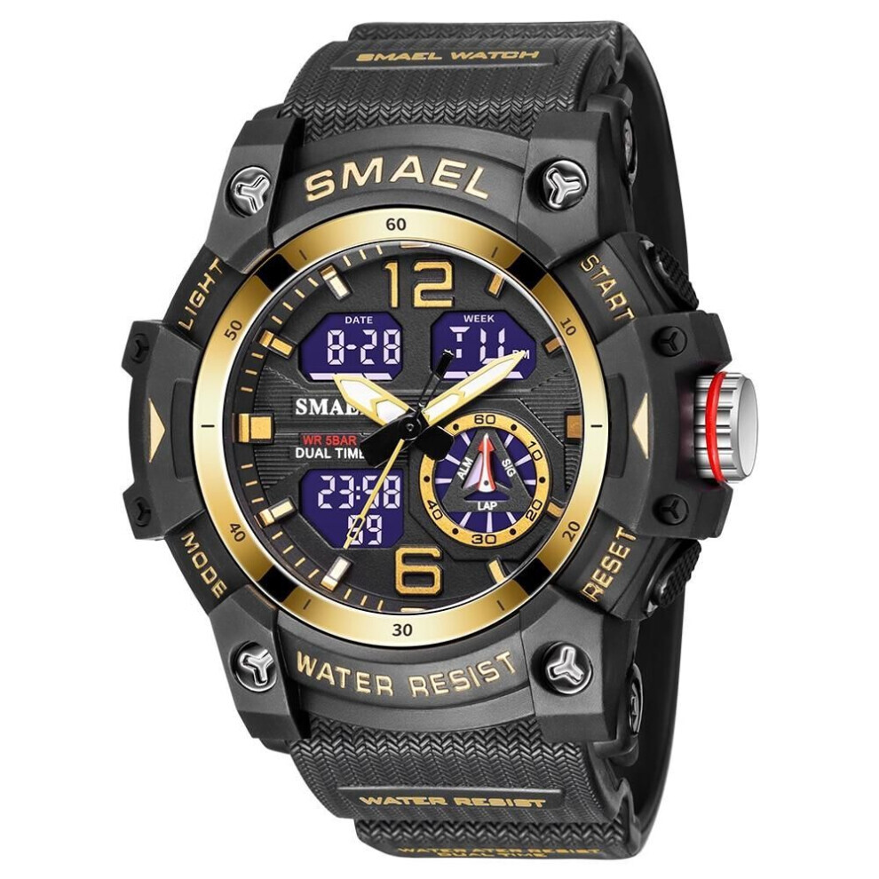 (gold) Smael Military Watch Quartz Wristwatches Sport 50m Waterproof Alarm Clock Light Analog Digital Male Clocks 8007 Mens Watches Digital-image-OPC-PG8KDB2-NEW