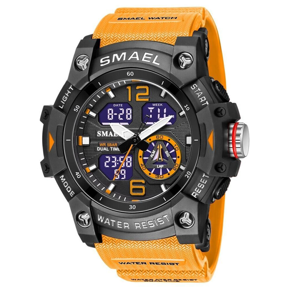 (orange) Smael Military Watch Quartz Wristwatches Sport 50m Waterproof Alarm Clock Light Analog Digital Male Clocks 8007 Mens Watches Digital