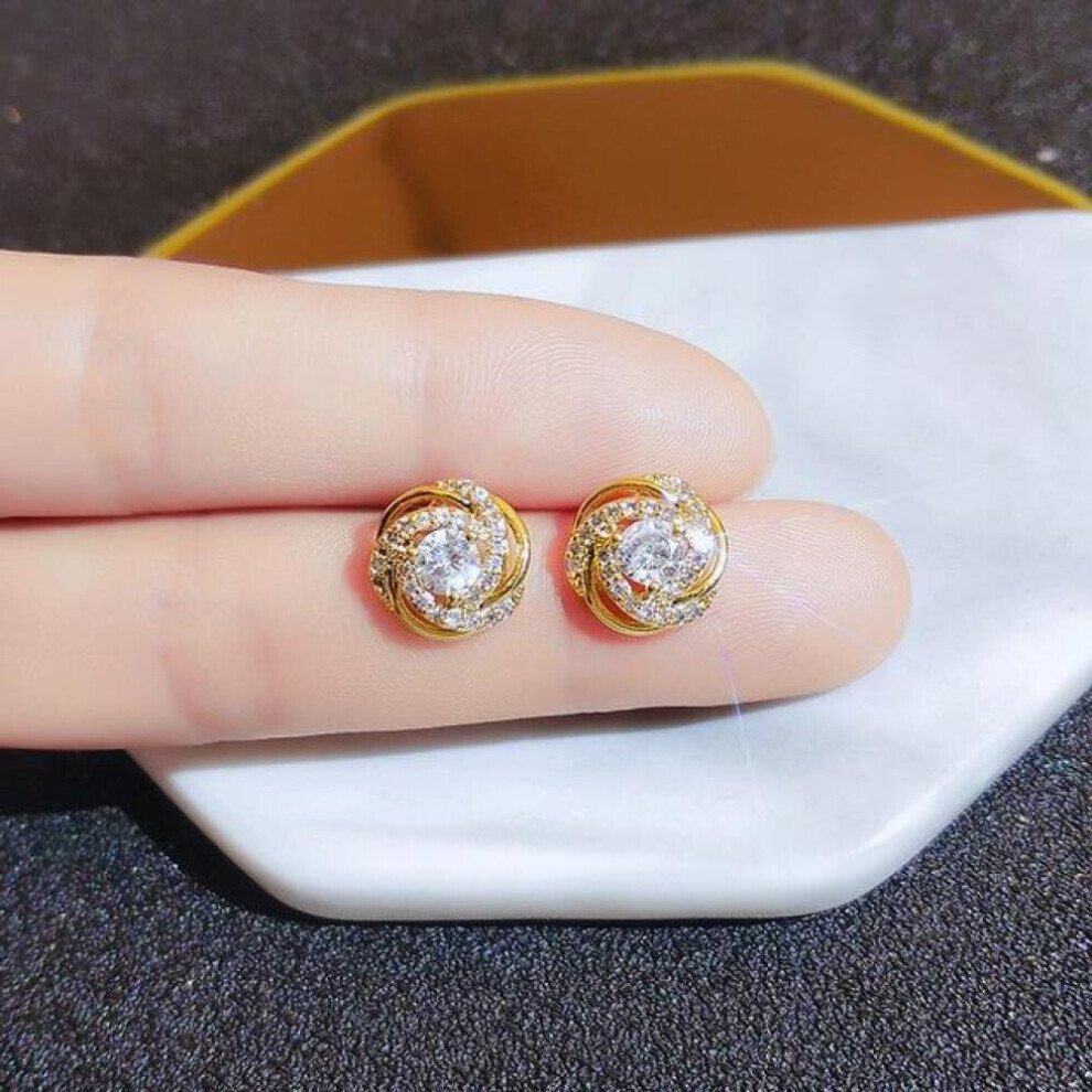 (yellow) 18k Gold 18 K Woman Stud Earrings Unusual Earings Trend Piercing Small Crystal Vintage Ear Cuffs For Party Women &apos;s Jewelry