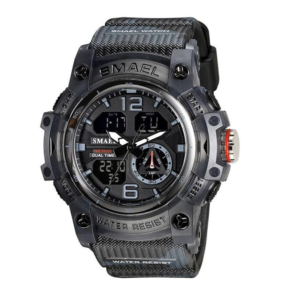 (gray) Smael Military Watch Quartz Wristwatches Sport 50m Waterproof Alarm Clock Light Analog Digital Male Clocks 8007 Mens Watches Digital