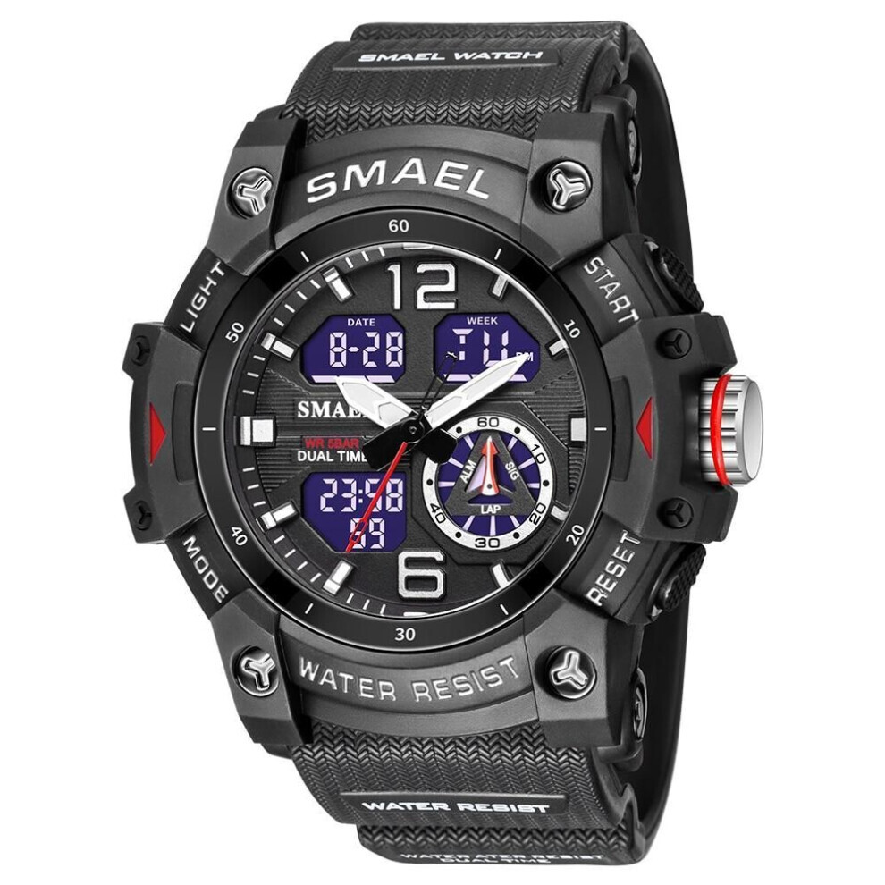 Maxpower (Black) Smael Military Watch Quartz Wristwatches Sport 50M Waterproof Alarm Clock Light Analog Digital Male Clocks 8007 Mens Watches Digital Black