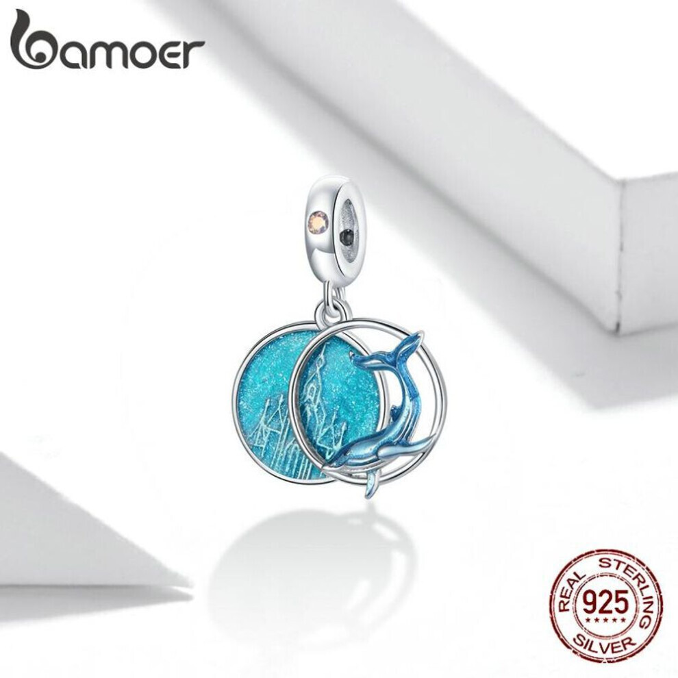 Maxpower (925 Silver) Bamoer 925 Sterling Silver Enamel Undersea Whales Blue Ocean Charm Pendant For Original Bracelet Or Bangle Blue,Silver