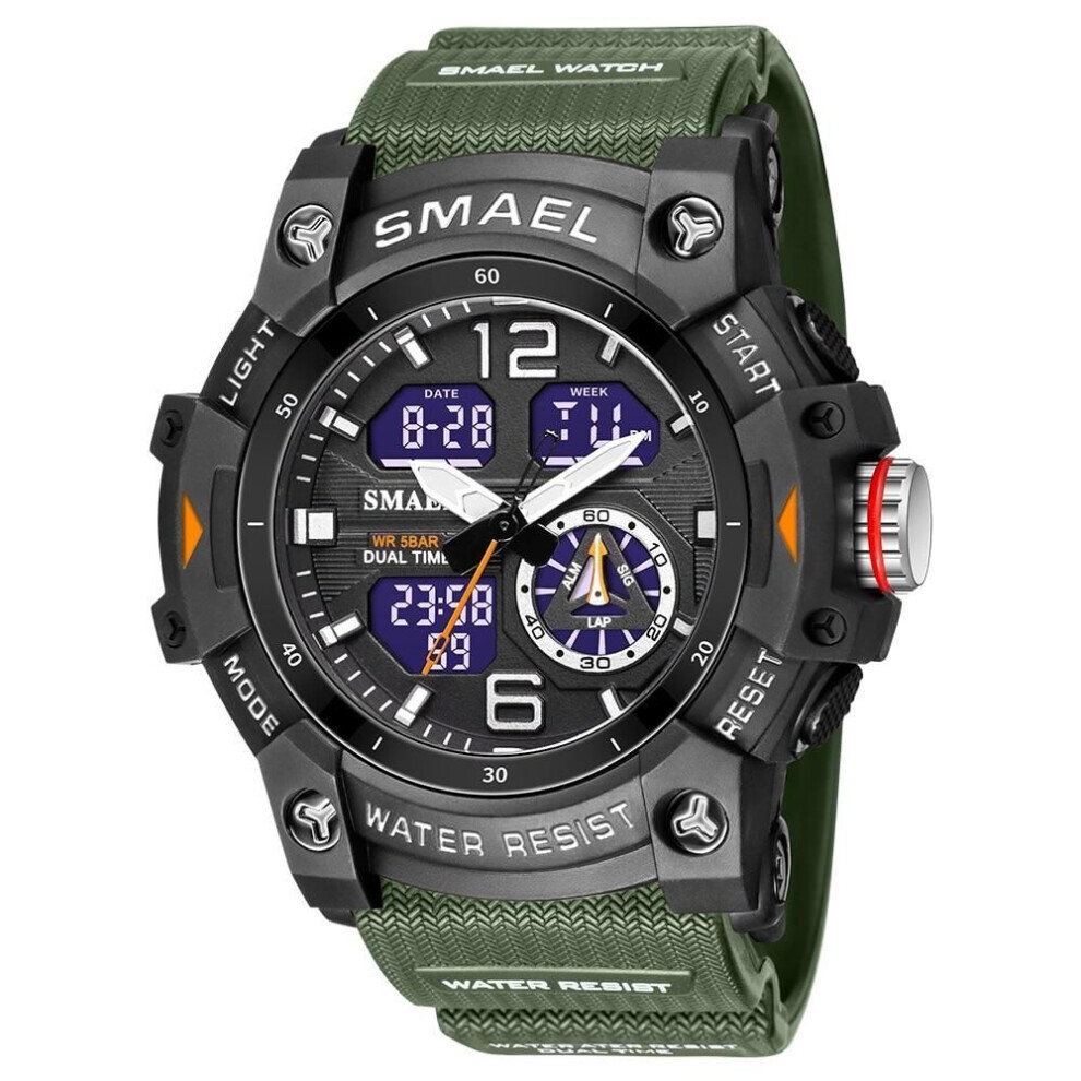 (army green) Smael Military Watch Quartz Wristwatches Sport 50m Waterproof Alarm Clock Light Analog Digital Male Clocks 8007 Mens Watches Digital