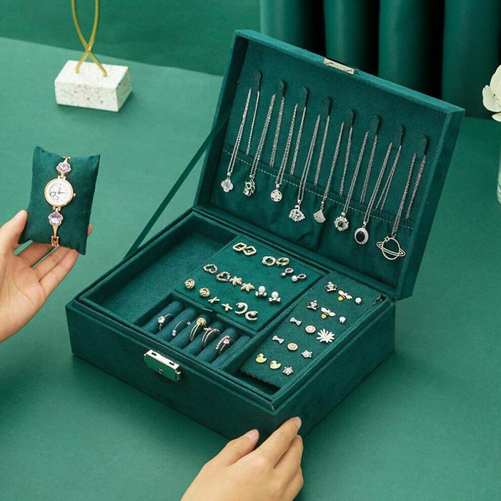 Maxpower (Green) 2 Layers Jewellery Box Finish Storage Drawer Cabinet Necklace Organizer Storage