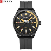 (black) Curren Fashion Men Watch Top Brand Luxury Waterproof Sport Mens Watches Silicone Automatic Date Military Wristwatch 8421