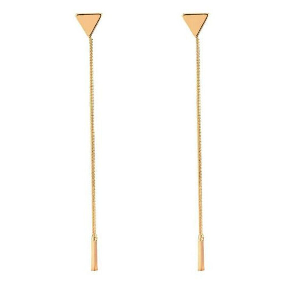Maxpower (Golden) Women Geometric Triangle Stud Earrings Long Tassel Party Jewelry Gift Golden