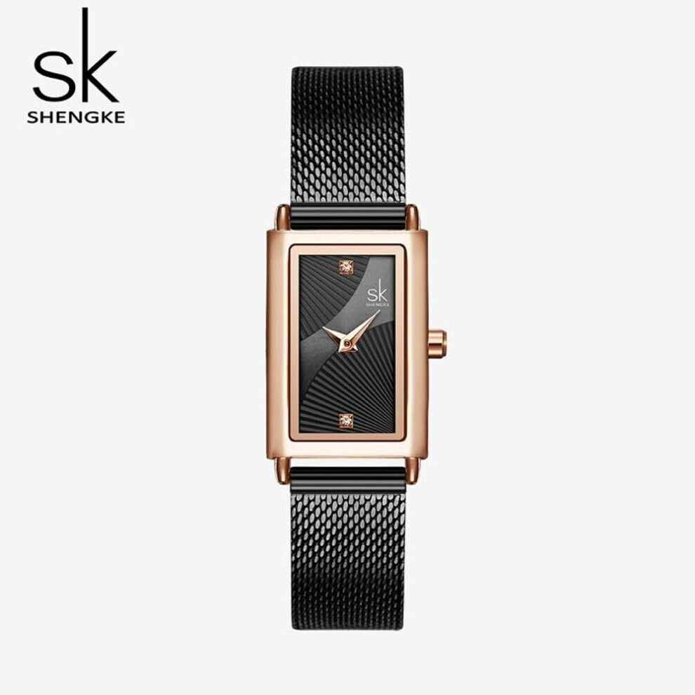 (black) Shengke Women Watches Fashion Geneva Design Ladies Watch Luxury Brand Rectangle Quartz Wristwatches Luxury Gifts For Women Clock