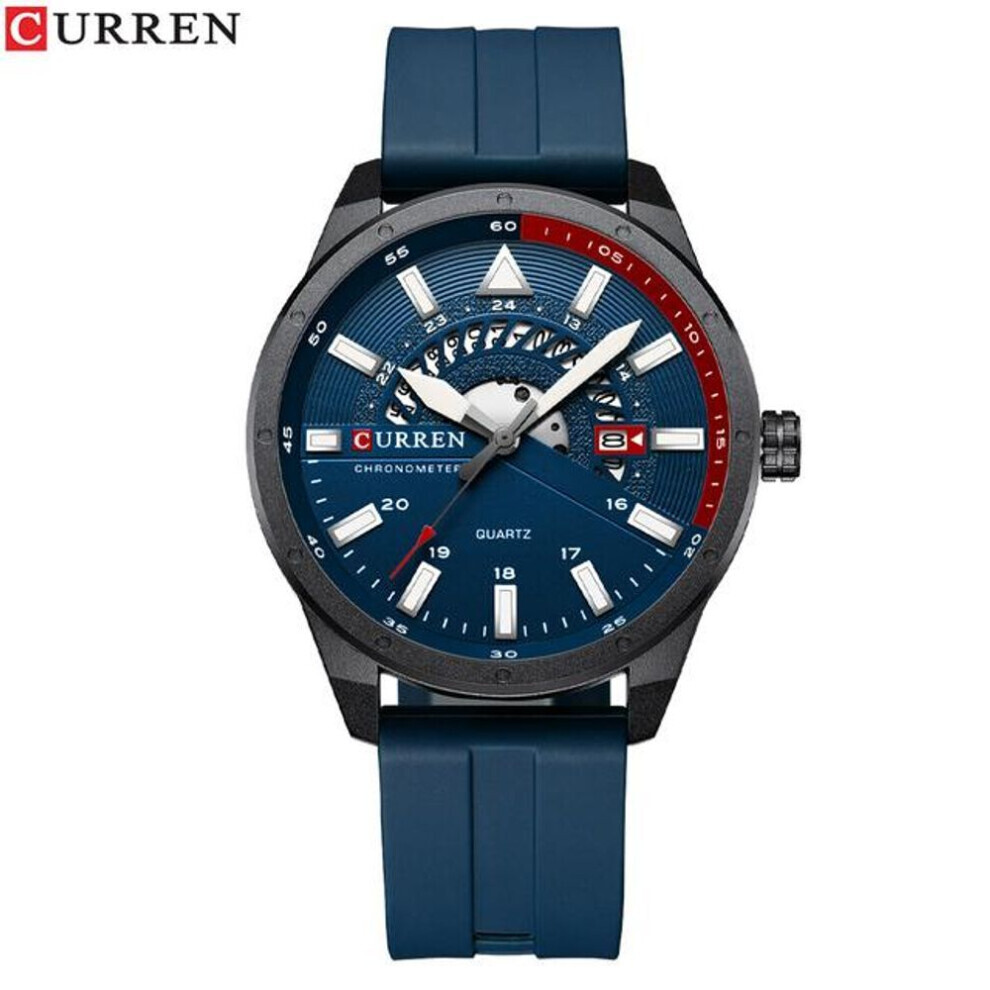 (blue) Curren Fashion Men Watch Top Brand Luxury Waterproof Sport Mens Watches Silicone Automatic Date Military Wristwatch 8421