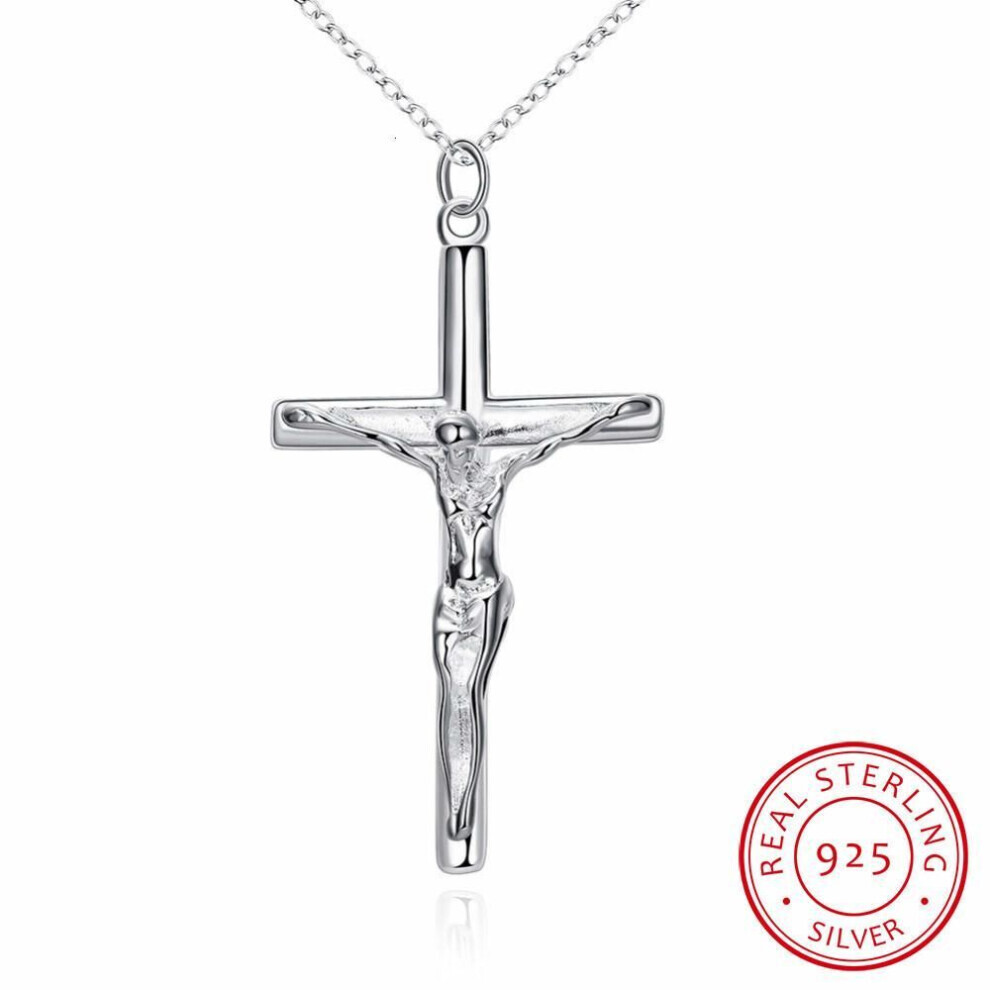(as the picture, 45cm) Lekani Silver Creative Male Necklace Men Jewelry Birthday Gifts 925 Sterling Silver Cross Jesus Pendant Necklace Fine Jewelry