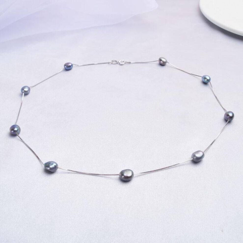 (black, 55cm) Baroque Natural Pearl Necklace For Women With 925 Sterling Silver Chain 6-7mm Freshwater Pearl Fashion Jewelry