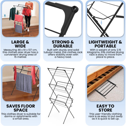 3 Tier Clothes Airer Horse Drying Stand Foldable Laundry Washing Rack 2
