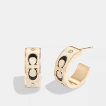 (White gold color, One size) Womens Signature C Enamel Earrings