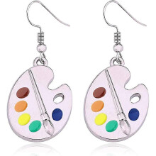 (As show, One size) Heyone Unique Charm Paint Palette Dangle Earrings Paint Brush Drop Earrings For Women Artist Painter Jewelry Gifts (Silver)