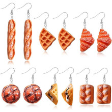 (837, One size) Heyone 6 Pairs Handmade Simulation food Croissant French Bread Toast Dangle Drop Earrings Cute Unique Baguette Earrings Set for Women Girls Jewelry