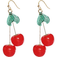 (960, One size) Heyone 18K Gold Plated Vintage 3D Red Big Cherry Charm& Green Crystal Leaf Fruit Tassel Women Hook Dangle Drop Earrings for Women Friends Girls