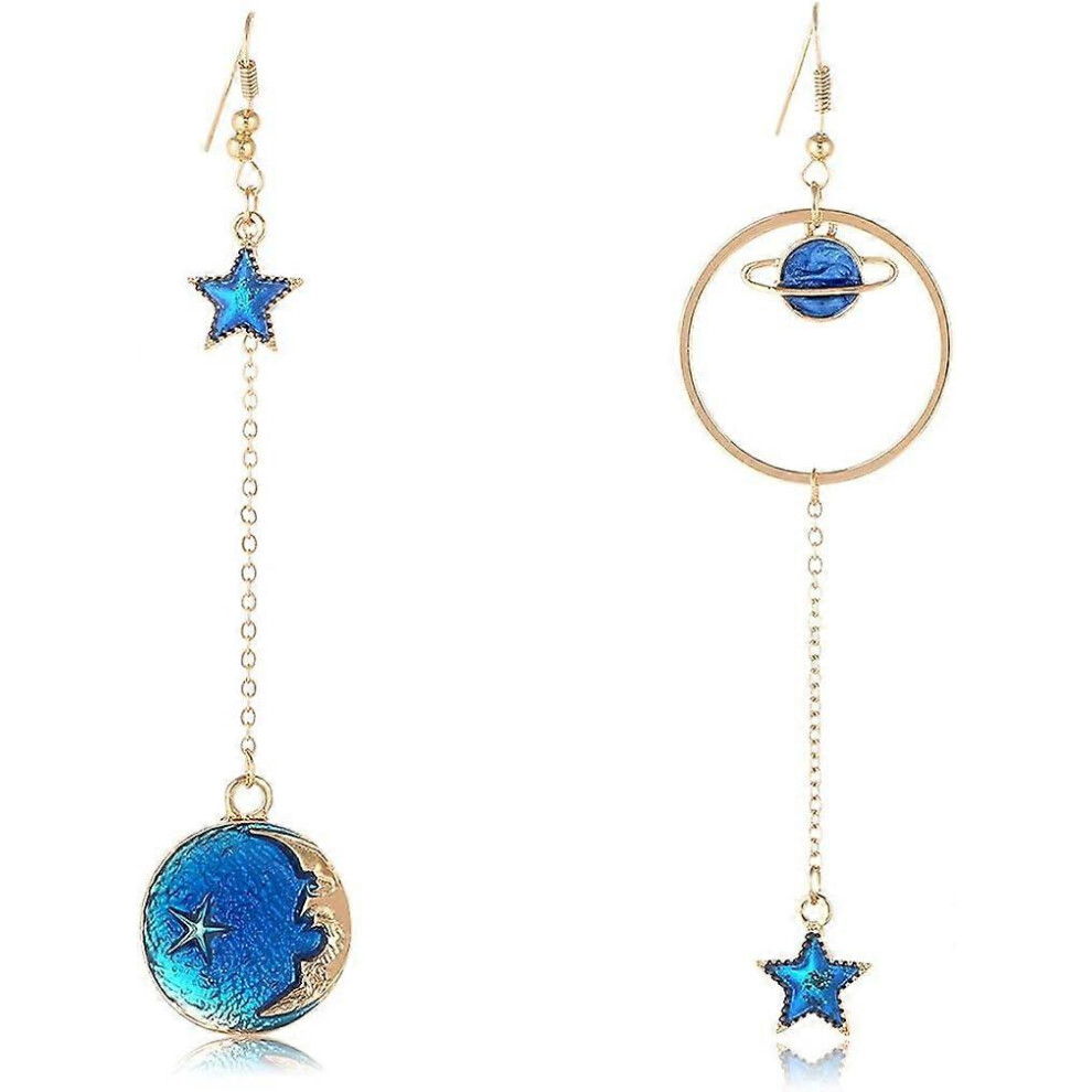 (813, One size) Heyone Enamel Moon Star Earth Planet Drop Hook Earrings Long Pendant Dangle Jewelry for Woman Girls-image-OPC-PG8KKG9-NEW