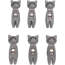 (As show, One size) 6Pcs Cat Snack Clips Anti Slip Strips Handle Metal Spring Firm Grip Food Bag Snack Clip for Clothing Documents(Grey)