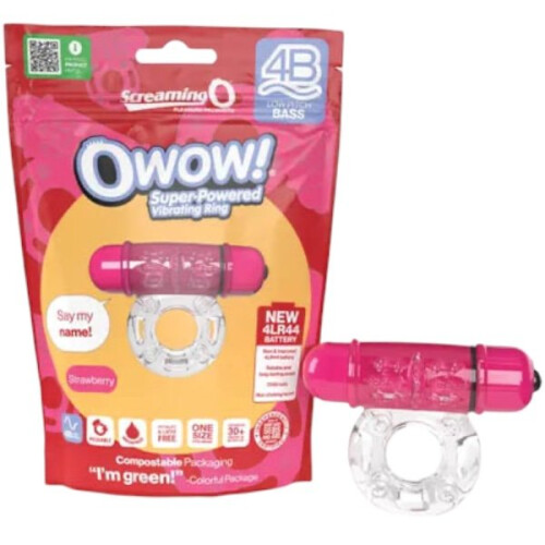 Screaming O 4B Deep Rumbling OWow Vibrating Cock Ring Strawberry 2