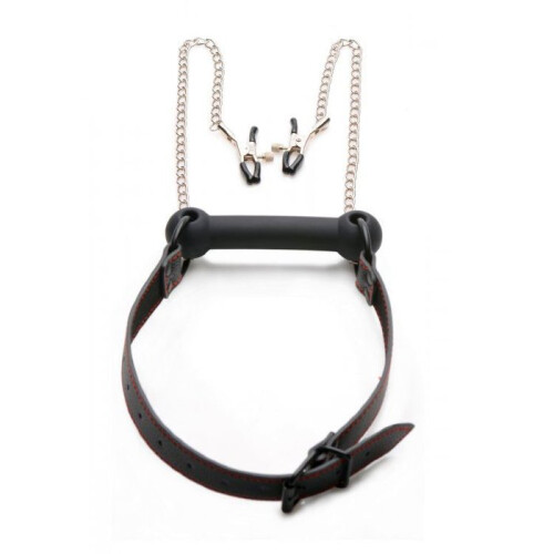 Silicone Bit Gag with Nipple Clamps 2