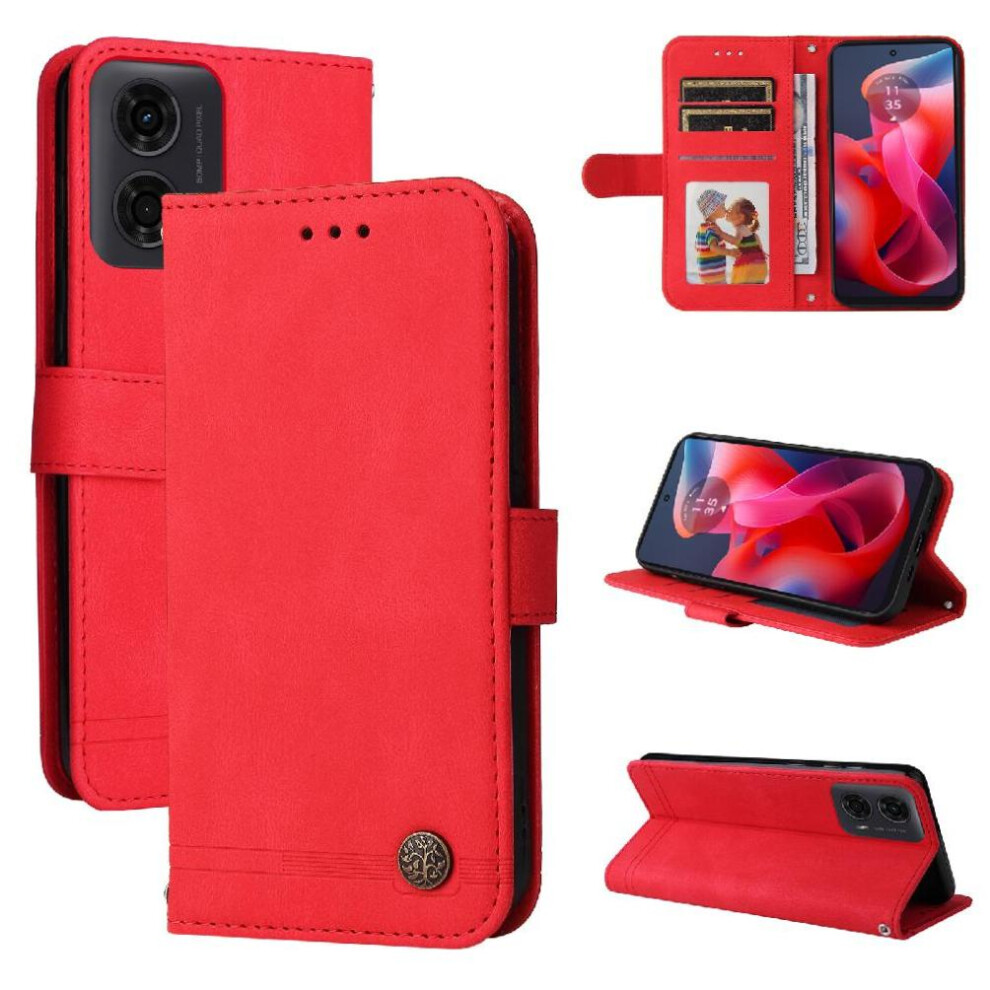 (Red) Flip Case For Motorola Moto E14 Wallet Short Strap Shockproof Long Strap Card Slot Holders Red 764549508594