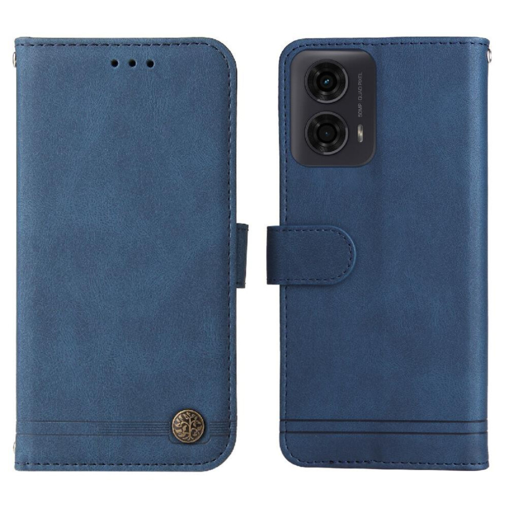 (Blue) Flip Case For Motorola Moto E14 Wallet Short Strap Shockproof Long Strap Card Slot Holders Blue 764549508631