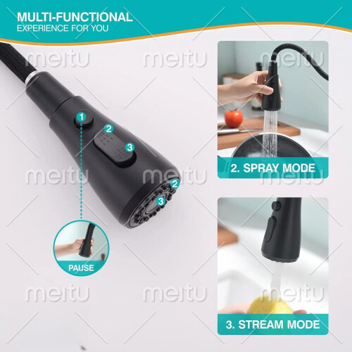(Black) Kitchen Sink Mixer Tap with Pull Down Sprayer Chrome, Single Handle High Arc Pull Out Kitchen Taps 2