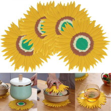(As show, One size) Set of 4 Silicone Trivet Sunflower Hot Pot Holder Anti-Slip Cup Coasters Bowl Tableware Mat Heat Resistant Pans Pads for Countertop Kichen
