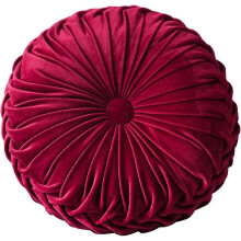 (As show, One size) Round Velvet Pillow for Couch Small Handmade Decorative Throw Pillow for Bed Bedroom 13.7 Wine Red