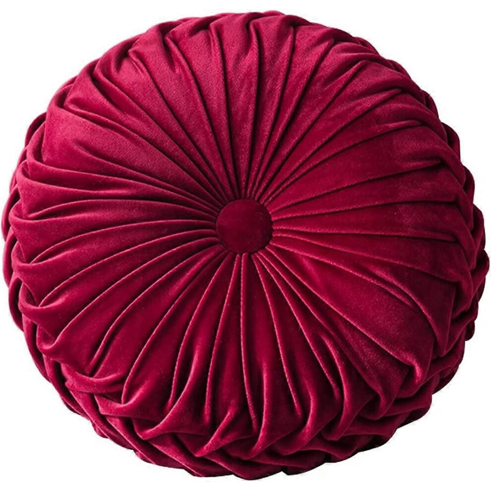 Konhill (As Show, One Size) Round Velvet Pillow For Couch Small Handmade Decorative Throw Pillow For Bed Bedroom 13.7 Wine Red