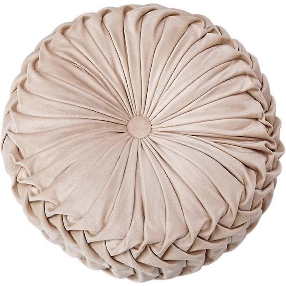 Konhill (As Show, One Size) Round Velvet Pillow For Couch Small Handmade Decorative Throw Pillow For Bed Bedroom 13.7 Beige Cream