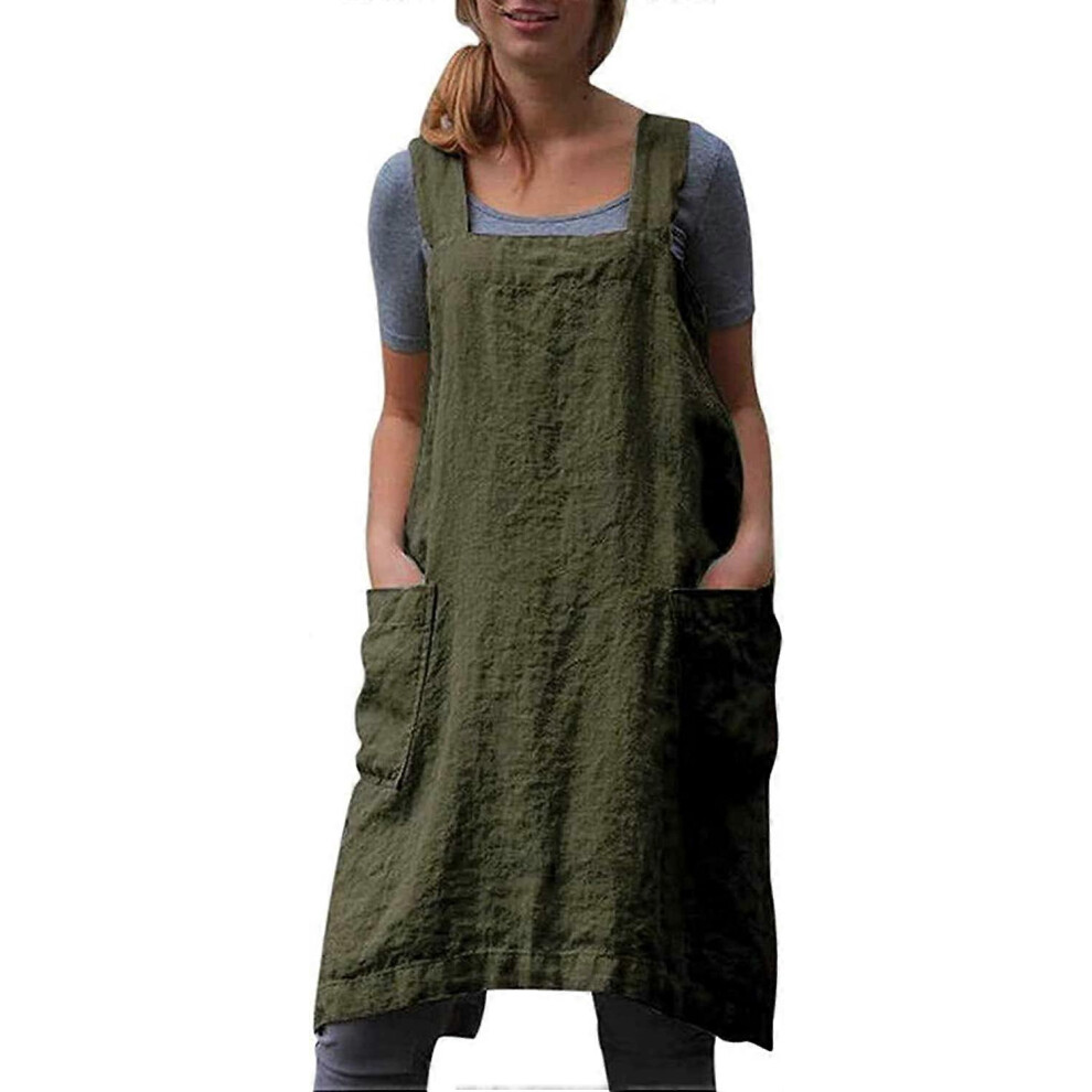 Konhill (As Show, One Size) Cotton Linen Apron For Women Cross Back Apron Pinafore Dress For Baking Cooking Gardening Work