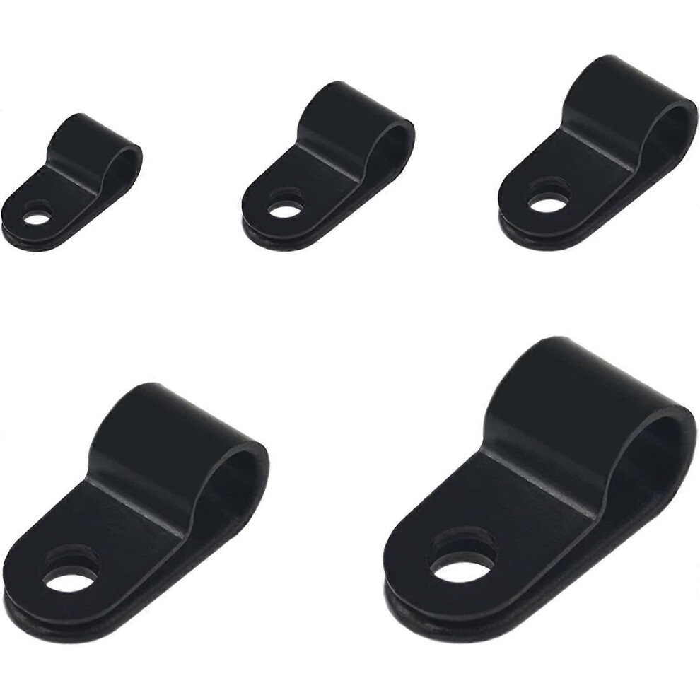 Konhill (As Show, One Size) 240 Pcs Black Plastic Cable Fixing Clips Cable Cleats Nylon R Wire Clamps (Black)