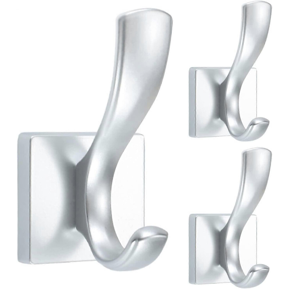 Konhill (As Show, One Size) Double Hook Towel Hooks, Heavy Duty Thick Bath Coat Hooks Aluminum Alloy Wall Hooks For Hanging Robe Backpags, Wall Mount Metal Ho